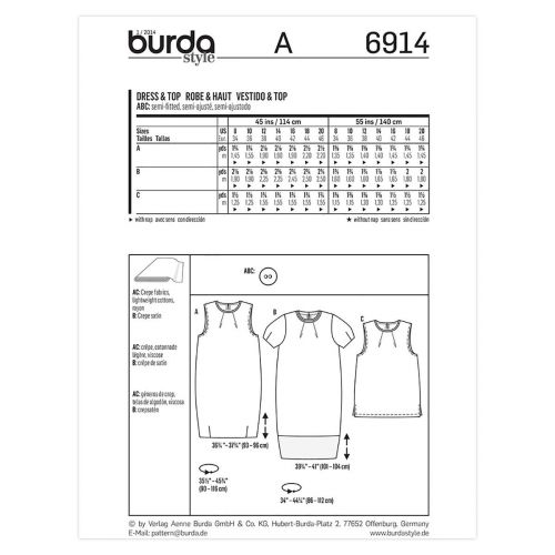BURDA - 6914 ROBE/HAUT POUR FEMMES