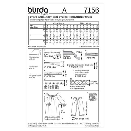 BURDA - 7156 COSTUME HISTORIQUE POUR FEMMES
