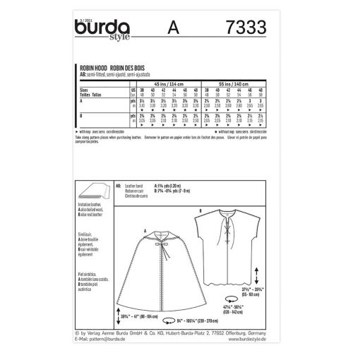 BURDA - 7333 COSTUME DE ROBIN DES BOIS