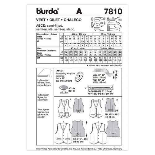 BURDA - 7810 GILET UNISEX