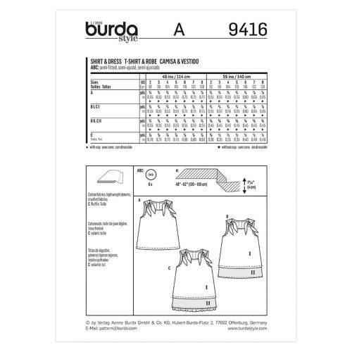 BURDA - 9416 ROBE/HAUT POUR FILLETTES