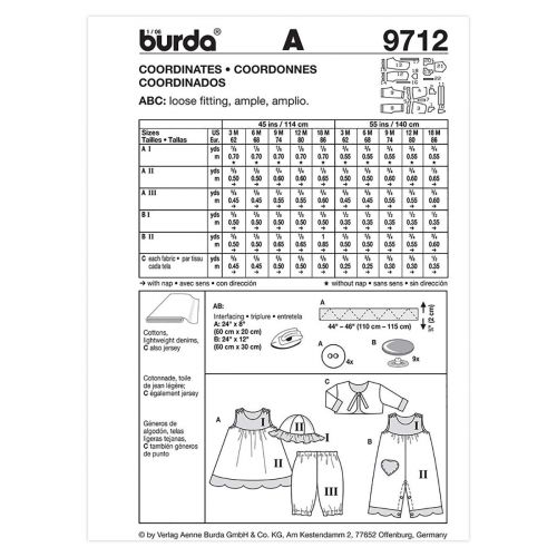 BURDA - 9712 ENSEMBLE POUR ENFANTS