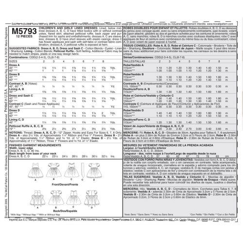 MCCALLS - M5793 ROBES DE SOIRÉE POUR ENFANTS / T-PETIT - 2 À 5