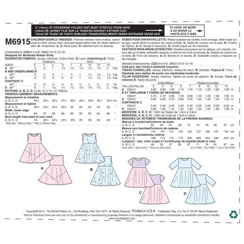 MCCALLS - M6915 ROBES POUR ENFANTS / ADO - 7 À 14