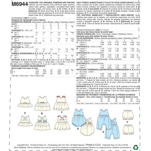 MCCALLS - M6944 ENSEMBLE COORDONNÉ - BÉBÉ / TOUT-PETIT - 1/2 À 4