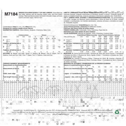 MCCALLS - M7184 HAUT ET CHASUBLE POUR ENFANTS - 3 À 8