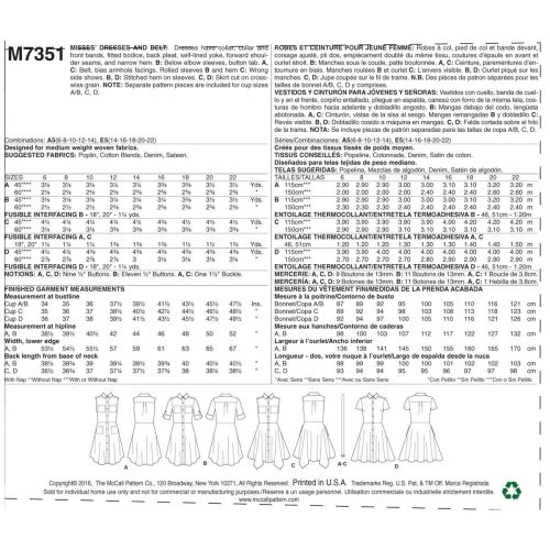 MCCALLS - M7351 ROBES-CHEMISIER POUR FEMMES - 6 À 14