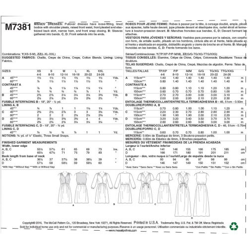 MCCALLS - M7381 ROBES À SURPLIS POUR FEMMES - TP À M