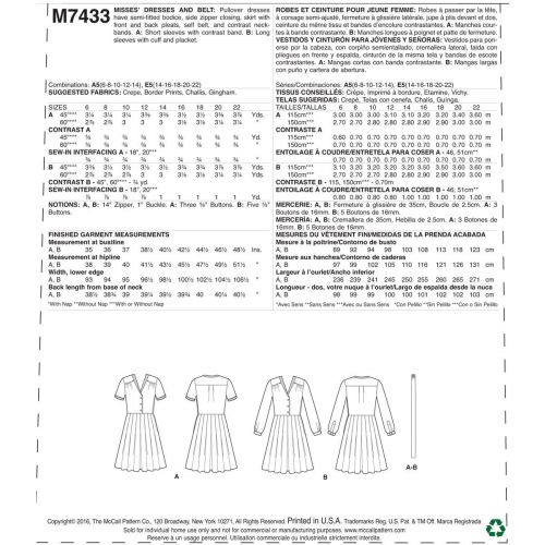 MCCALLS - M7433 ROBES À COLLET POUR FEMMES - 6 À 14