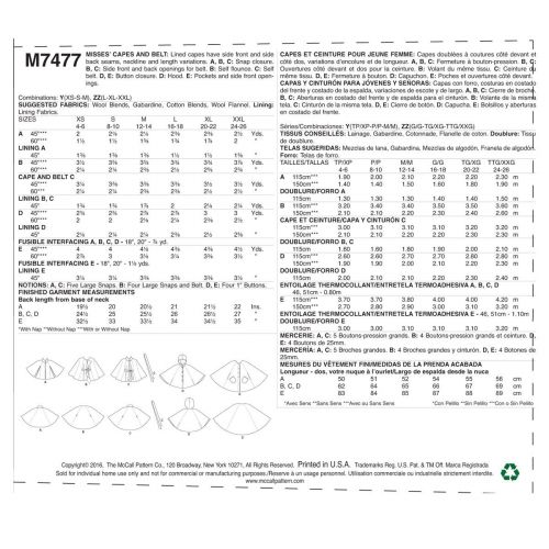 MCCALLS - M7477 CAPES POUR FEMMES - TP À M