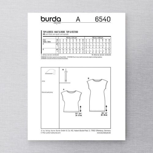 BURDA - 6540 ROBE/HAUT POUR FEMMES