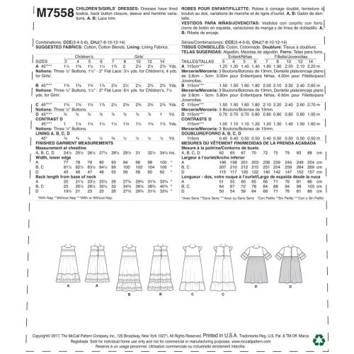 MCCALLS - M7558 ROBES PLISSÉES POUR ENFANTS - 3 À 6