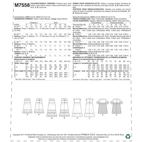 MCCALLS - M7558 ROBES PLISSÉES POUR ENFANTS / ADO - 7 À 14