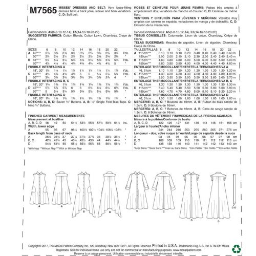 MCCALLS - M7565 ROBES AMPLES POUR FEMMES - 6 À 14