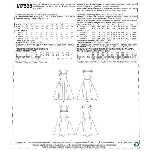MCCALLS - M7599 RETRO DRESSES FOR MISS - 6-14