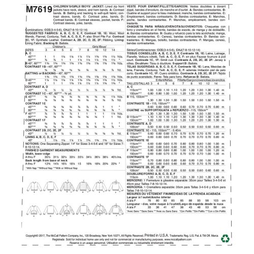 MCCALLS - M7619 VESTES POUR ENFANT, FILLETTE ET GARÇON - 3 À 6