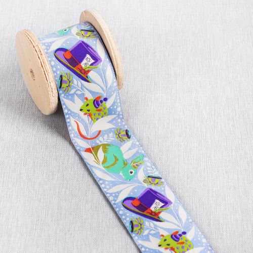 CURIOUSER AND CURIOUSER JACQUARD RIBBON BY TULA PINK FOR RENAISSANCE RIBBONS 48MM - MADHATTER PURPLE