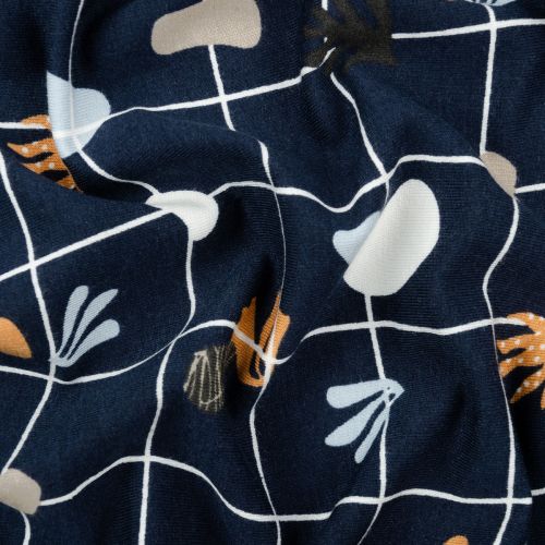 BAMBOO FRENCH TERRY BOTANICAL TILES PRINT - NAVY