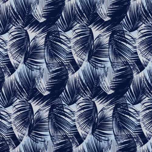 SNUG KNITS JERSEY BY ALISON JANSSEN FOR FIGO - TROPICAL LEAVES BLUE