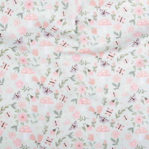 BABY IN BLOOM FLANNEL BY JO TAYLOR FOR 3 WISHES - BUTTERFLIES AND BLOOMS GREEN