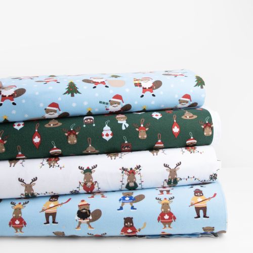 HOLID'EH SEASON FLANNEL COTTON BY PURELY CANADIAN EH! FOR ROBERT KAUFMAN - CRITTER ORNEMENTS FOREST