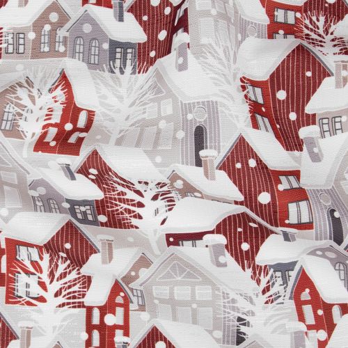 VILLAGE TABLECLOTH FABRIC - LINEN/RED
