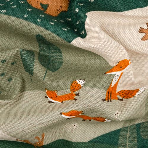 DECOR FABRIC MOUNTAIN FOREST ANIMALS - NATURAL & TEAL