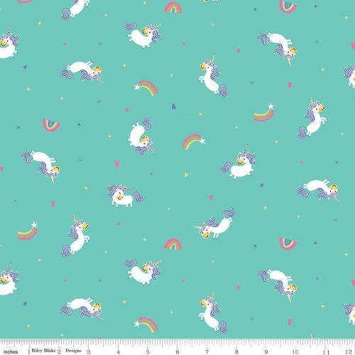 UNICORN KINGDOM COTTON BY SHAWN WALLACE FOR RILEY BLAKE - TOSS TEAL