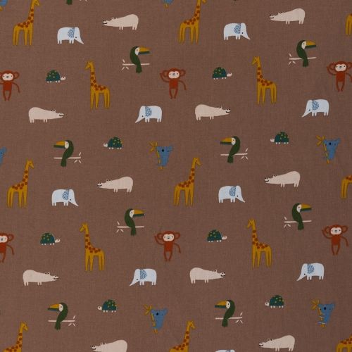 COTTON POPLIN BY POPPY - EXOTIC ANIMALS TAUPE