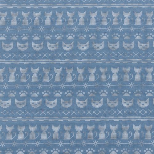 1M PRECUT QUILTING COTTON - EMBROIDERY CATS BLUE