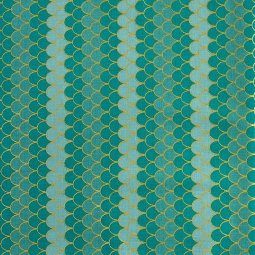 1M PRECUT QUILTING COTTON - SCALES FISH TURQUOISE & GOLD