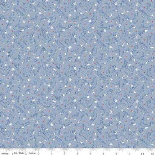THE MERRY AND BRIGHT COLLECTION COTTON BY LIBERTY FOR RILEY BLAKE - DOVE STAR B BLUE