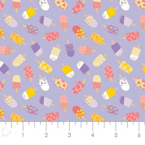 ICE CREAM BLOSSOMS COTTON BY ELIZABETH SILVER FOR CAMELOT - FLORAL ICE POP TOSS LILAC