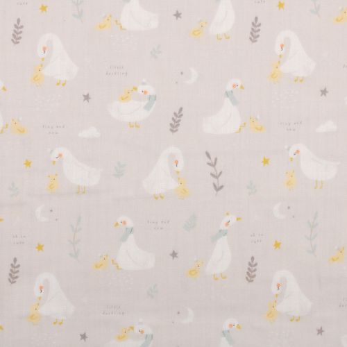 LITTLE DUCKLINGS DOUBLE GAUZE BY PAPER+CLOTH FOR MODA - DUCK GOOSE STORYBOOK WARM GREY