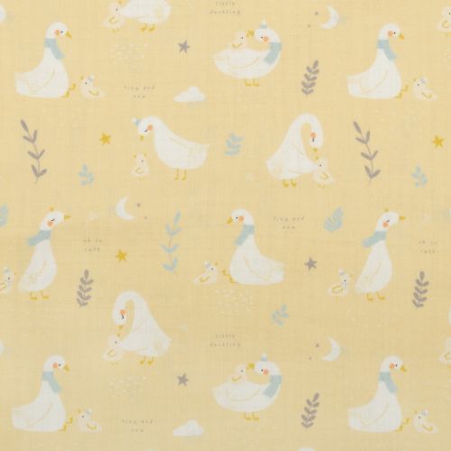 LITTLE DUCKLINGS DOUBLE GAUZE BY PAPER+CLOTH FOR MODA - DUCK GOOSE STORYBOOK MUSTARD