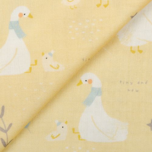 LITTLE DUCKLINGS DOUBLE GAUZE BY PAPER+CLOTH FOR MODA - DUCK GOOSE STORYBOOK MUSTARD