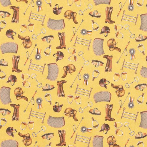 TOILE PROVENCE COTTON BY STOF - HORSE 2 MUSTARD