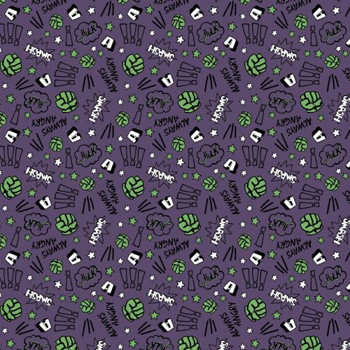 MARVEL COTTON BY CAMELOT - DOODLE ALWAYS ANGRY PURPLE