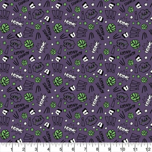 MARVEL COTTON BY CAMELOT - DOODLE ALWAYS ANGRY PURPLE