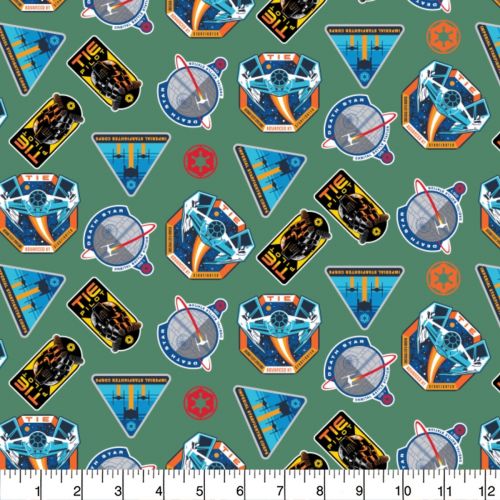 STAR WARS COTTON BY CAMELOT - SW IMPERIAL BADGES TOSS GREEN