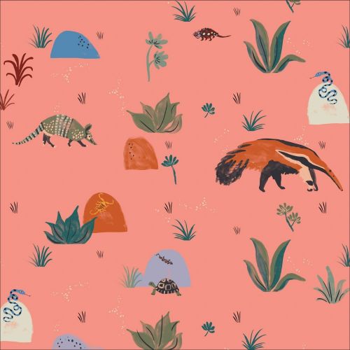 ARID WILDERNESS COTTON BY LOUISE CUNNINGHAM FOR CLOUD 9 - RESILIENT CREATURES PINK
