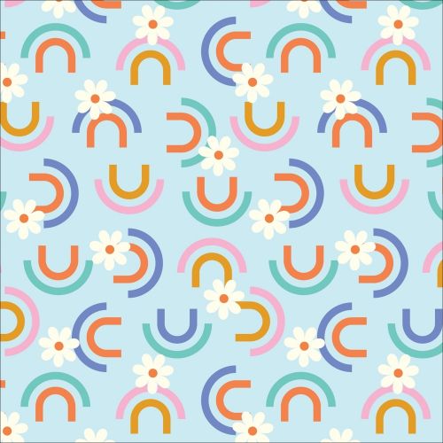 UNIVERSAL LOVE COTTON BY ELIZABETH OLWEN FOR CLOUD 9 - OVER THE RAINBOW BLUE