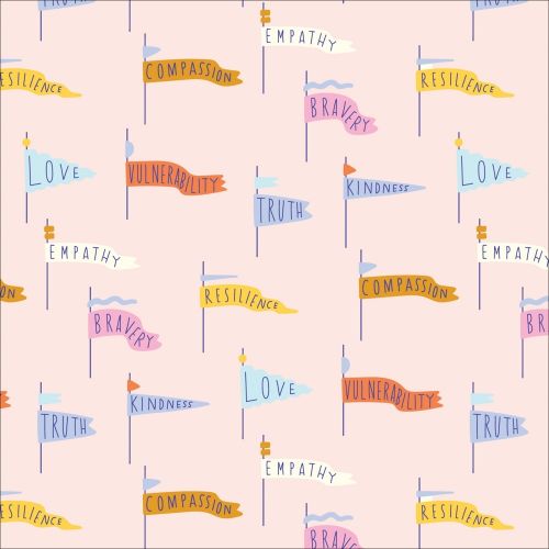 UNIVERSAL LOVE COTTON BY ELIZABETH OLWEN FOR CLOUD 9 - PENNANT POWER PINK PINK