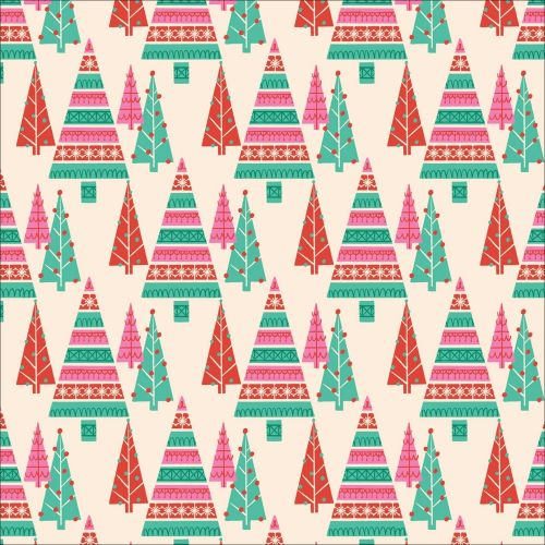 CHRISTMAS PAST COTTON BY LORI RUDOLPH FOR CLOUD 9 - PRETTY PINES CREAM