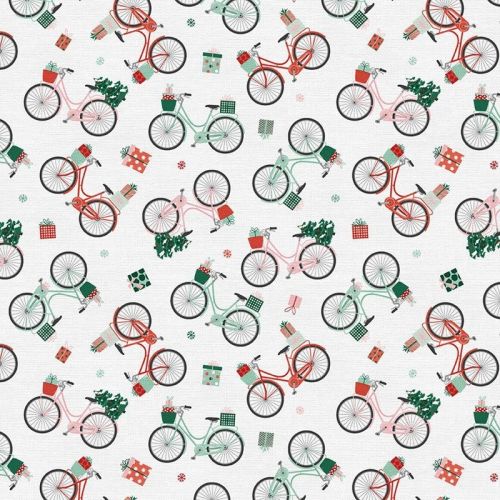 HOME FOR CHRISTMAS COTTON BY ANGELA NICKEAS FOR PAINTBRUSH STUDIO - BICYCLES NATURAL