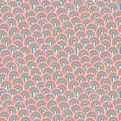 OVER THE RAINBOW COTTON BY LEWIS & IRENE - LITTLE RAINBOWS PASTEL PINK