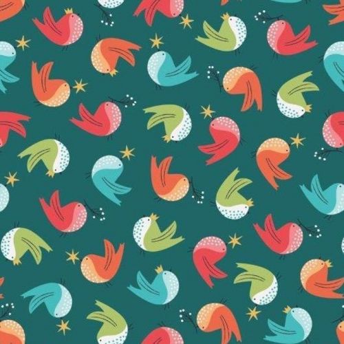 FOREST FRIENDS COTTON BY ALI BROOKS FOR DASHWOOD STUDIO - CHRISTMAS BIRDS GREEN