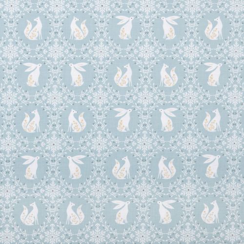 STARLIT HOLLOW COTTON BY SIAN SUMMERHAYSE FOR DASHWOOD STUDIO - RABBITS & FOXES BLUE