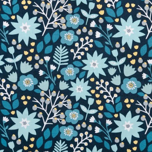 STARLIT HOLLOW COTTON BY SIAN SUMMERHAYSE FOR DASHWOOD STUDIO - FLOWERS BLUE