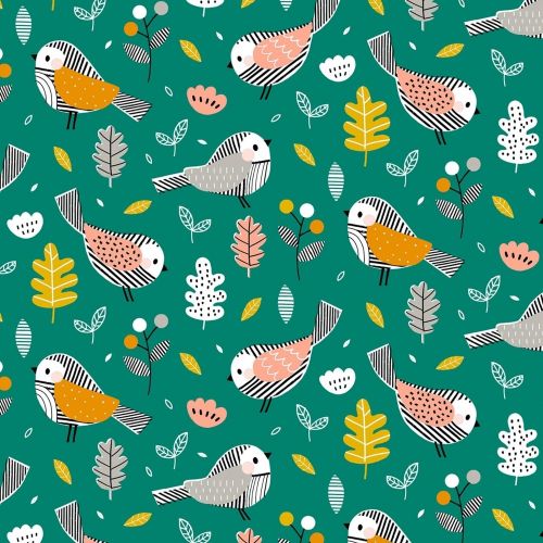ACCORN WOOD COTTON BY WENDY KENDALL FOR DASHWOOD STUDIO - BIRDS GREEN